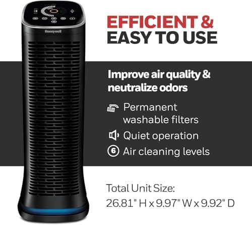 Honeywell Air Genius Air Purifier for Home, Large Rooms up to 1268Ft² with Permanent, Washable Filter, Reduces Dust, Pollen, Pet Dander, Odors, Smoke, Black, HFD360 - Image 2