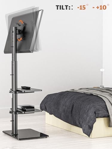 Universal Floor TV Stand with Mount for 19 to 43 inch Flat Screen TV, 100 Degree Swivel,Adjustable Height and Tilt Function, 3 Shelves Space Saving Standing TV Mount for Bedroom Living Room Corner - Image 3
