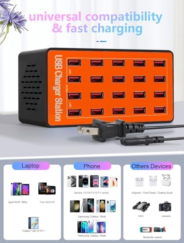 USB Charging Station,100W 20-Port Multi Smart Safety Fast Charger Station for Phone Tablet Watch Headphone PS, Compact Desktop Charger Home Office Travel - Image 4