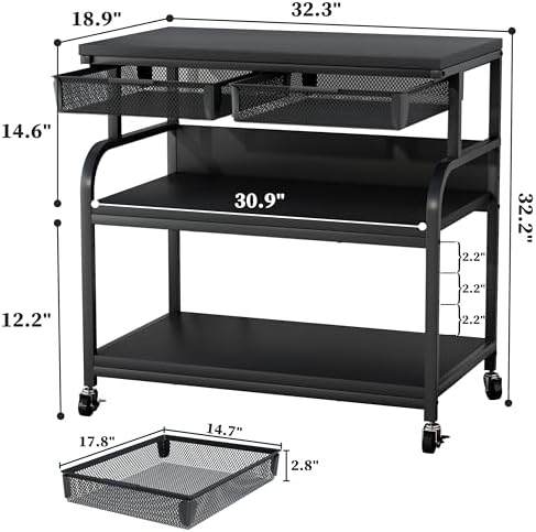EasyCom 32.3"×18.9" XL Printer Stand with Double Drawers & Wheels - Image 6