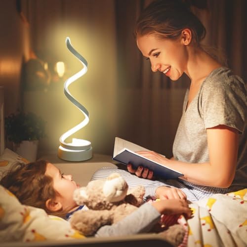 Modern Table Lamps Set of 2, Dimmable Spiral Table Lamps for Night Stand, 12W LED Desk Lamp 3 Color 10 Brightness Level Bedside Lamps Desk Light Office Lamp for Bedroom, Living Room (White) - Image 6