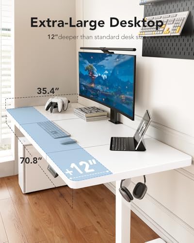 HUANUO 71 x 35 Inch Large Electric Standing Desk, Brushless Motor, White - Image 4