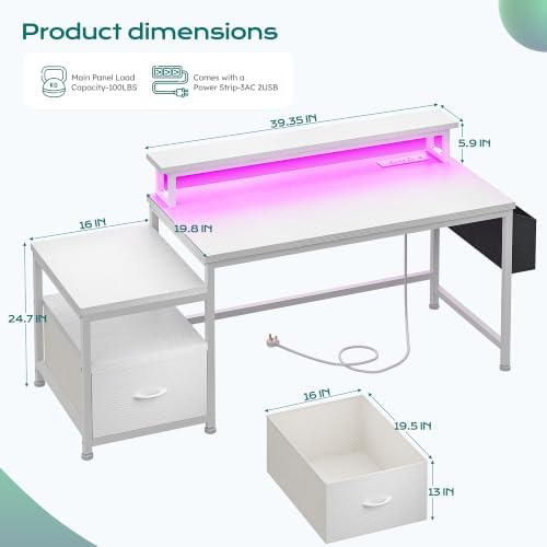 EnHomee 56.5" Office Desk with Drawers & Printer Space for Home Work,White - Image 2