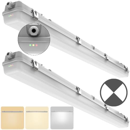 4FT LED Vapor Tight Emergency Light, Battery Backup, IP65 IK08, 20W(2500lm)/40W(5000lm), 3/4/5000K CCT Selectable, Outdoor Waterproof Shop Light, Vapor Proof Lighting Fixture for Carport, FCC 2-Pack by Walrusled