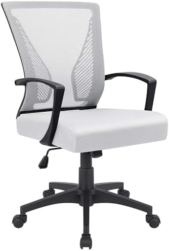 Furmax Office Chair Ergonomic Computer Desk Mesh Chair Mid Back Swivel Lumbar Support with Armrest (1, White) by Furmax