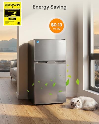 Upstreman 3.1 Cu.Ft Mini Fridge with Freezer, Double Door Small Refrigerator, Adjustable Thermostat, Energy Star Certified Low Noise Mini Refrigerator for Bedroom, Dorm, Apartment Silver-TM31 - Image 5