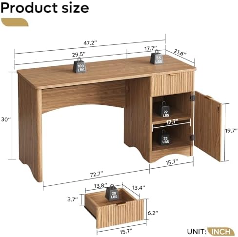 Bestier Computer Desk with Drawer, 47 inch Office Desk with Storage Cabinet, Modern Wood Desk Adjustable Shelves for Home Office Bedroom Study, Brown Oak - Image 2