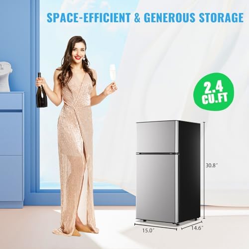 DEMULLER 45L Personal Double‑Door Mini Fridge With Freezer, Silver - Image 3