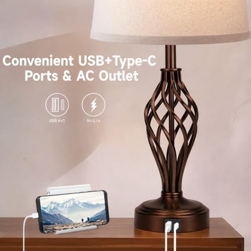 Ruiever Touch Table Lamps Set of 2, nightstand lamp with USB Ports Bedside 3 Way Touch dimmer Desk lamp for Living Room Bedroom,Brown Painted Spiral cage Base Design Warm White dimmer Bulbs Included. - Image 3