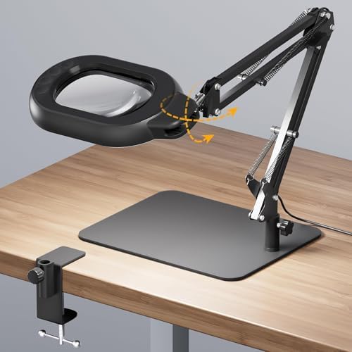 Square Magnifying Desk Lamp, Magnifying Glass with Light and Stand by ONLYWIN