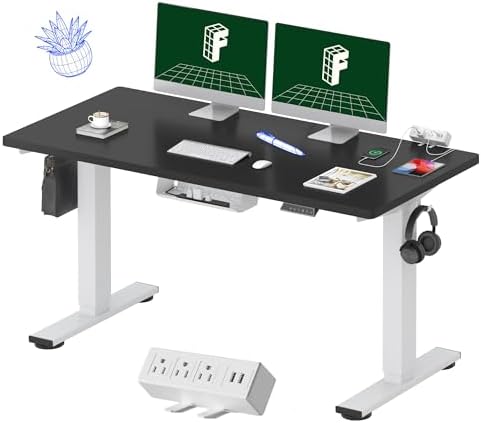 FLEXISPOT EN2 55"x28" Whole-Piece Standing Desk with Power Strip, Black by Unknown