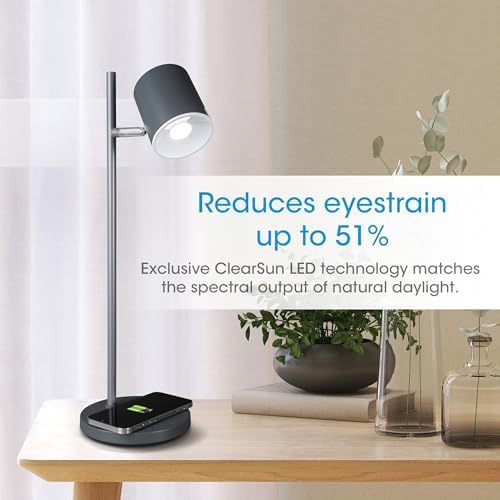 OttLite Good Housekeeping Modern LED Desk Lamp, Wireless Charging, Grey - Image 3