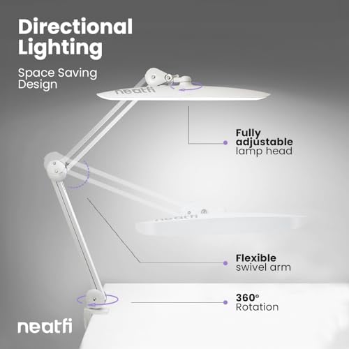 Neatfi XL 2200 Lumens 20W LED Desk Lamp with Clamp – Adjustable Color Temperature | 4-Level Dimmable Light | Home Office, Crafts & Workbench | 20-Inch Wide Head (White, CCT with Clamp) - Image 5
