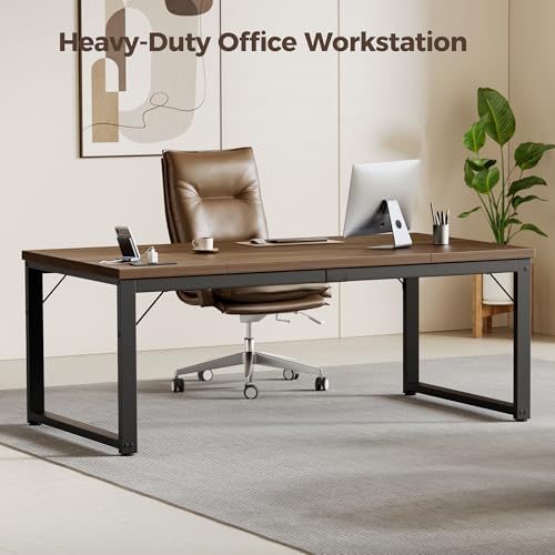 Mericonia 63 Inch Computer Desk with Power Outlets, 1.2" Thick Office Table - Image 6