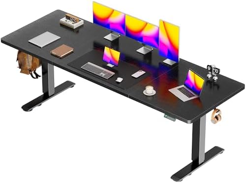 Huuger 78.7'' x 29.5'' Large Electric Standing Desk, Height Adjustable Computer Desk, 29.5" Deep Desktop, Stand up Gaming Office Desk with 2 Hooks, 3 Preset Heights, for Home Office, Black by Huuger