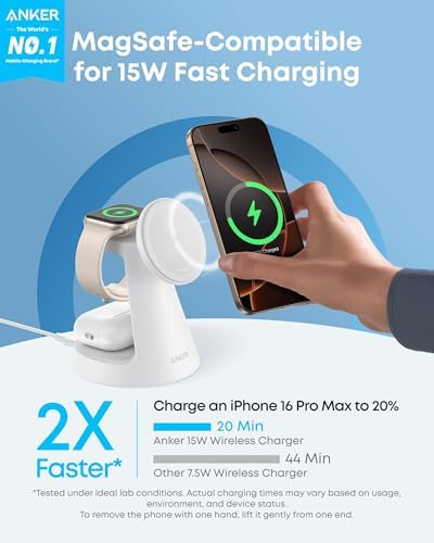 Anker MagSafe Charger Compatible, MagGo 3-in-1 Qi2 15W Charging Station - Image 2