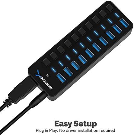 SABRENT 10-Port 60W Powered USB 3.0 Hub, Power Switches & LEDs (HB-BU10) - Image 3