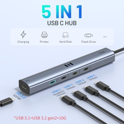 10Gbps USB C Hub with 4K@60Hz Video Display, Selore 5 Ports USB-C Splitter, C Port Data Transfer, 100W PD-in Charging, Dongle Multiport Adapter for MacBook Pro, iPad, Dell, HP, and More - Image 2