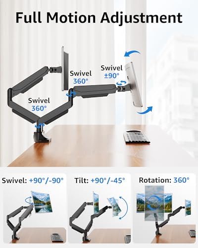 MOUNTUP Dual Monitor Mount fits 42 40 39 37 34 32 27 inch Ultrawide Screen, Holds 6.6-33lbs, Dual Monitor Arm Desk Mount, Heavy Duty Monitor Stand for 2 Monitors, with Clamp/Grommet Base - Image 4