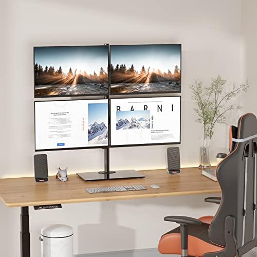 WALI Freestanding Quad Monitor Mount for 17-27 Inch Screens, Fully Adjustable 4 Monitor Stand with Swivel, Tilt, Rotation, Glass Base, Max Load 22 lbs per Arm (GMF004), Black - Image 2