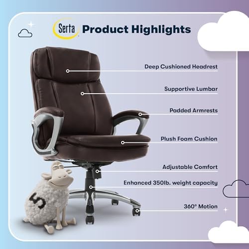 Serta Ergonomic Big and Tall Executive Office Chair Lumbar Support, Leather - Image 4