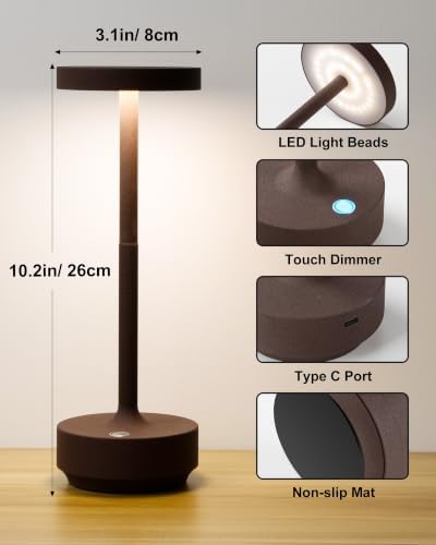 LED Cordless Lamp 5000mAh Table Lights Rechargeable 2-Pack Rust - Image 6