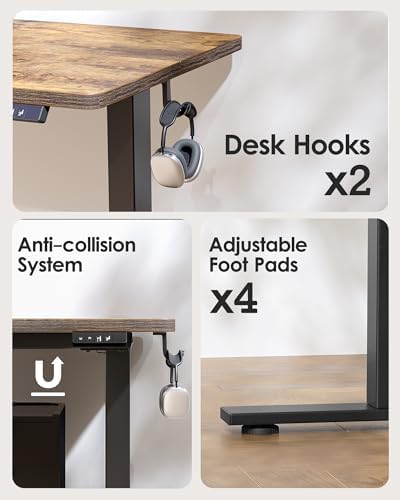 TIQLAB Height Adjustable Electric Standing Desk, 40 x 24 inch, Sit Stand Up Desk, Splice Board, Computer Home Office Desk, Rustic Brown Top - Image 3