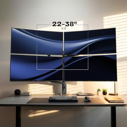 VIVO Quad Ultrawide Wall Mount, Heavy Duty Pneumatic Arm Monitor Station, Fits Four 38 inch Screens, Pneumatic Height Adjustment and 140lb Weight Capacity, Black, MOUNT-V400D - Image 2