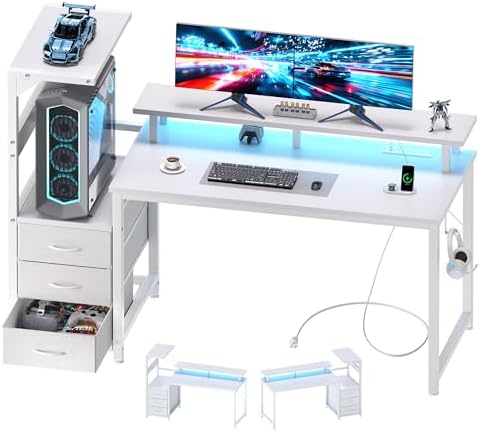 DUMOS 52” Reversible Gaming Computer Desk with Drawers and Power Outlet by DumosLifestyle