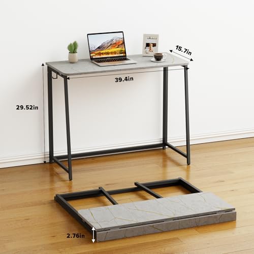 WOHOMO Folding Desk, 39.4" Foldable Computer Table for Small Spaces, Grey - Image 2