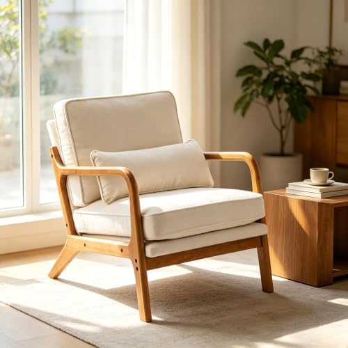 Karl home Mid-Century Modern Accent Reading Chair, Creamy by Karlhome
