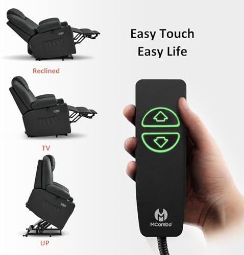 MCombo Large Power Lift Recliner Chair with Massage and Heat for Tall Elderly People, 3 Positions, Cup Holders, and USB Ports, Faux Leather 7516 (Large, Black) - Image 6