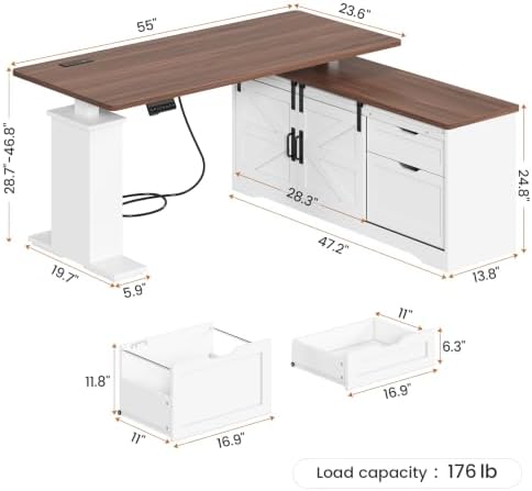 SEDETA Farmhouse 55 inch L Shaped Standing Desk with Storage Drawers - Image 2