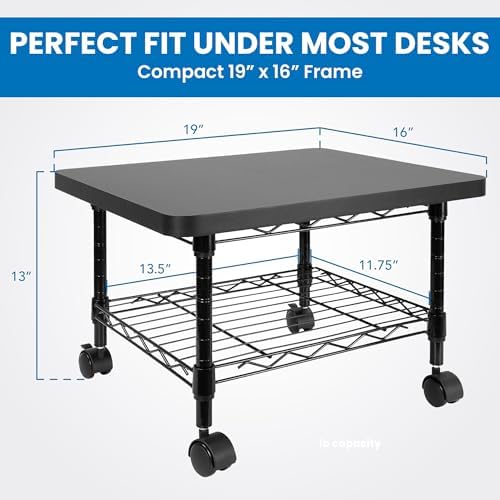 Mount-It! Under Desk Printer Stand with Wheels | Mobile Printer and Fax Cart with Storage Shelf for Office and Home Use, 2 Tiers (Black) - Image 6
