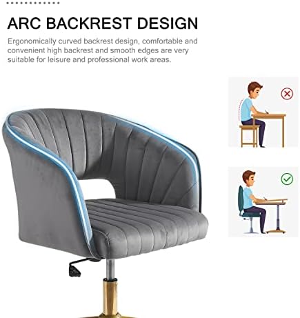 Nrizc Velvet Office Desk Chair, Grey, Adjustable Swivel Wheels, Ergonomic Design for Home Office, Bedroom, Study - Image 6