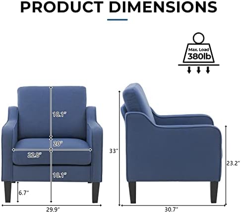 VINGLI Mid century Modern Accent Chair,Navy Blue Fabric Accent Chairs for Living Room Upholstered Armchair with Scooped Arms for Bedroom,Apartment,Studio,Office,Waiting Room - Image 2