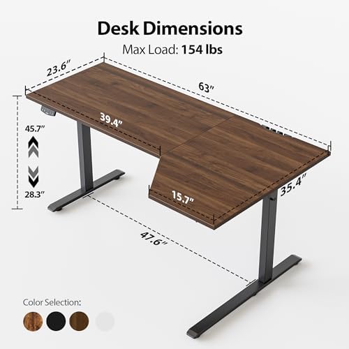 Agilestic 63 x 35 Inch Corner L Shaped Electric Standing Desk, Dark Walnut - Image 3