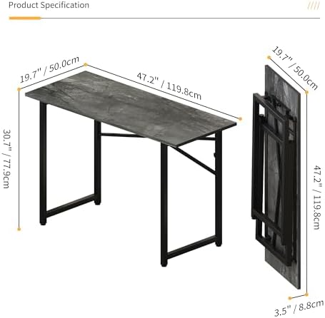 Lutown-Teen Folding Computer Desk 47 inch No Assembly Required, Grey - Image 3