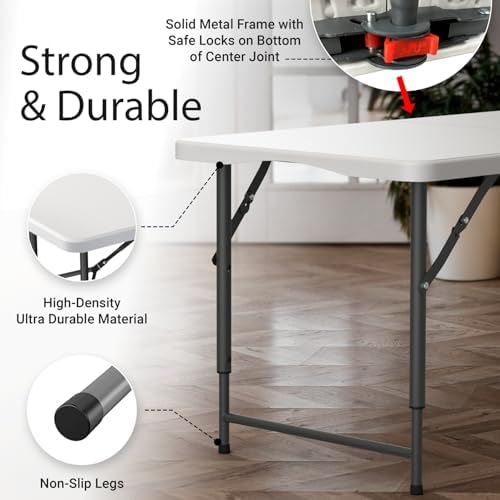 6 Feet Foldable Table with Built in Handle & Steel Legs | Heavy Duty Portable | Perfect for Party, Dining, Wedding, Events, Picnic Indoor, Outdoor, Camping, Temporary (White, 4 FT - 10 PACK) - Image 4
