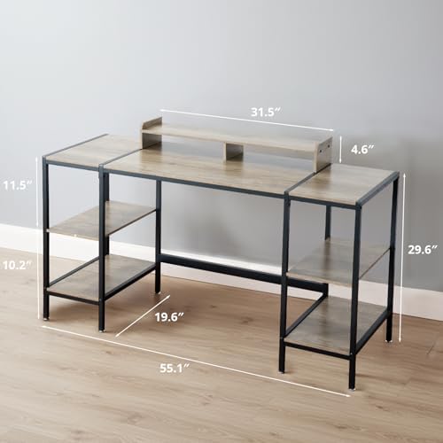 MINOSYS Gaming/Computer Desk - 47” Home Office Small Desk with Monitor Stand, Rustic Writing Desk for 2 Monitors, Adjustable Storage Space, Modern Design Corner Table. - Image 3