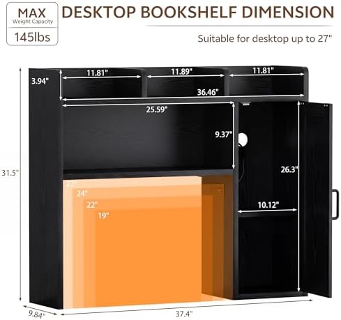 Desktop Storage Shelf, 37.4" Computer Desk Organizer 3-Tier Wood - Image 2