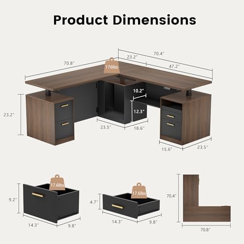 ModernMate 71" L Shaped Electric Standing Desk with 5 Drawers & CPU Storage - Image 2
