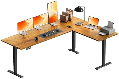 OffiGo 71 Inch Reversible L Shaped Electric Standing Desk, Rustic Brown by OfficeGo-ForHomeOfficeWork
