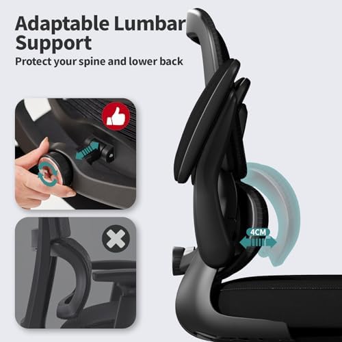 TRALT Office Chair - Ergonomic Desk Chair with Adjustable Lumbar Support, Mesh Computer Chair, Executive Chairs for Home Office Comfortable Lumbar Support (Black) - Image 4