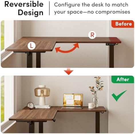 FEZIBO 75" x 63" L-Shaped Standing Desk - Adjustable Corner Desk L Shape, L-Shaped Adjustable Desk with Splice Board, L Shape Standing Desk, Black Walnut - Image 4