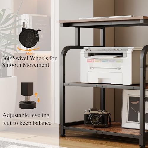 Unionly Large Rolling Printer Stand with Height Adjustable Shelf and Wheels - Image 6