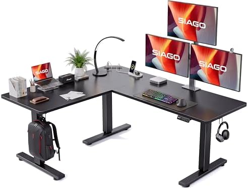 SIAGO 63x55 Inch L-Shaped Standing Desk with Charging Station Corner Desk by SIAGO