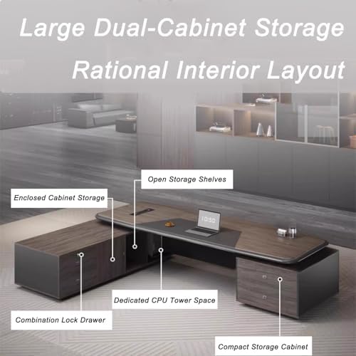 Executive Office Desk with Storage Cabinet,Modern l Shaped Executive Desk,50MM Thick Desktop for CEO Office, Reception & Commercial Workspace - Image 7