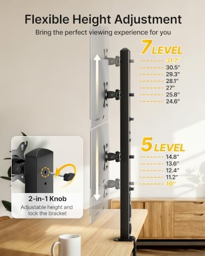 monTEK Powered Stacked Dual Monitor Stand for 17-32", Clamp/Grommet - Image 4
