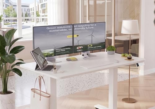 YDN Electric Standing Desk Adjustable Height, 63 x 24 Inches Sit Stand up Desk with Memory Presets & Cable Management, Home Office Desk for Office & Computer Workstation, White Frame/White Top - Image 2